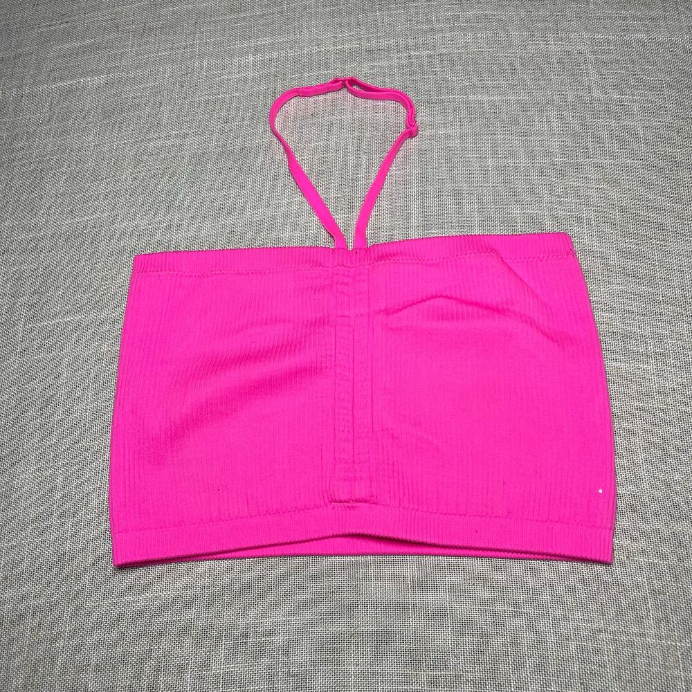Aerie Real Good Hot Pink Ribbed Halter Bandeau Top Size Medium